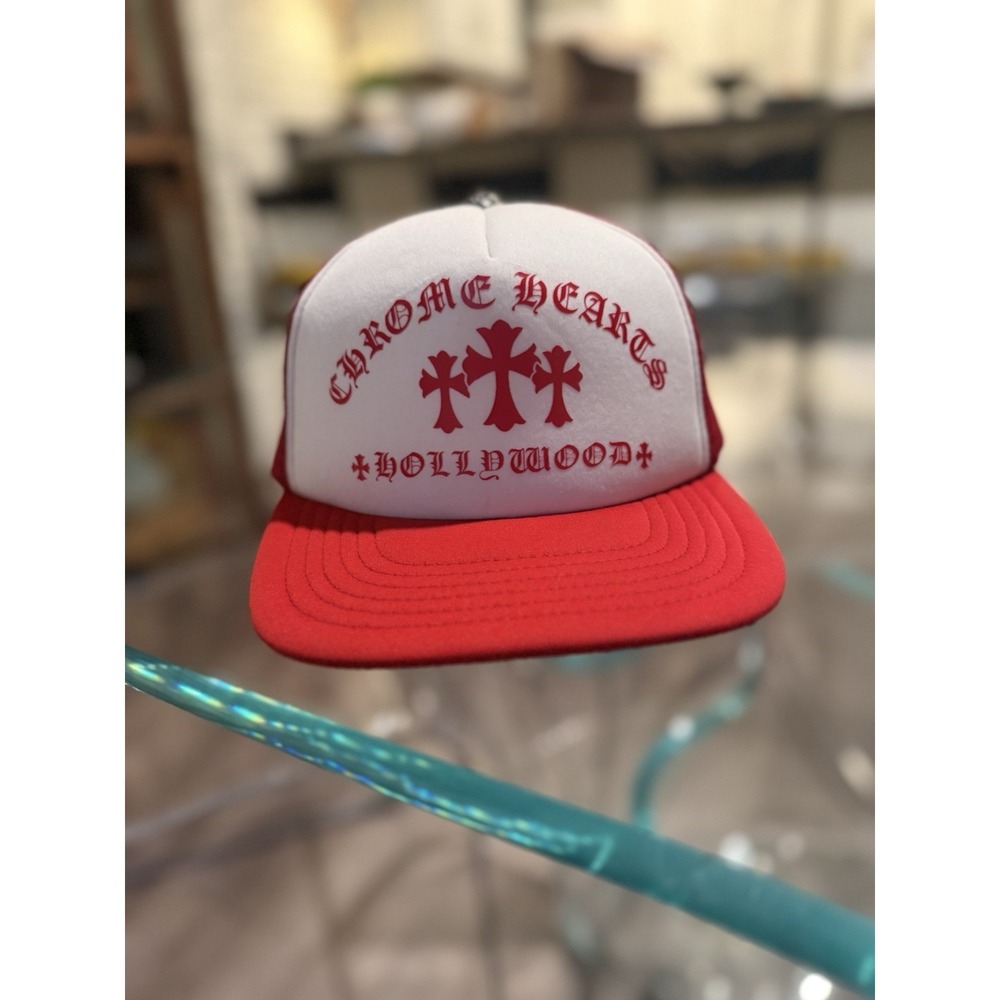 Men's Chrome Hearts Hat Cap Red White King Taco Truck Trucker SnapBack USA
